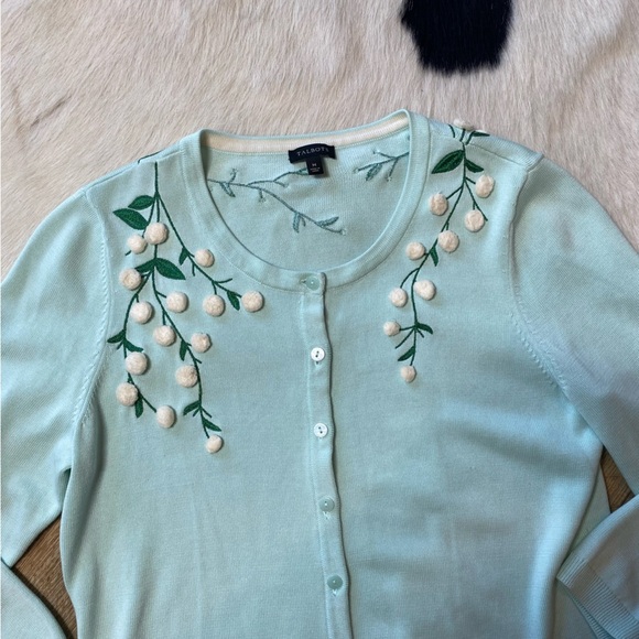 Talbots embroidered crew neck cardigan sweater - Picture 3 of 8